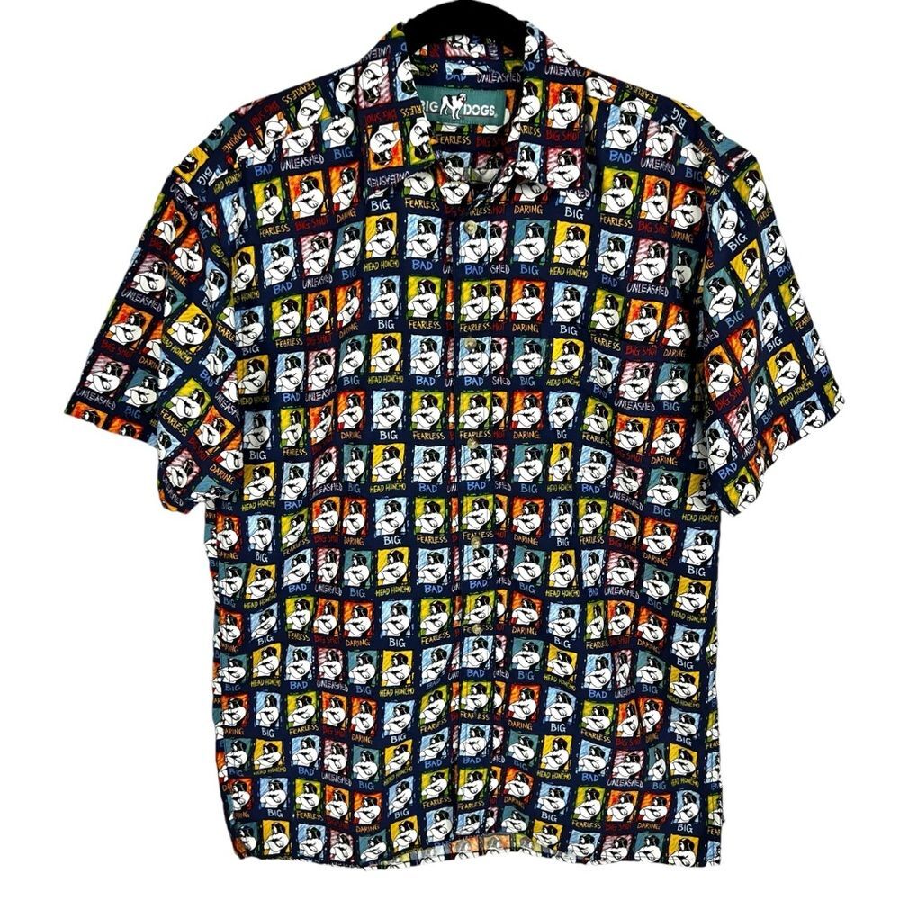 Big Dogs Fearless Big Shot Dogs Multicolor Short Sleeve Button Shirt Men Medium